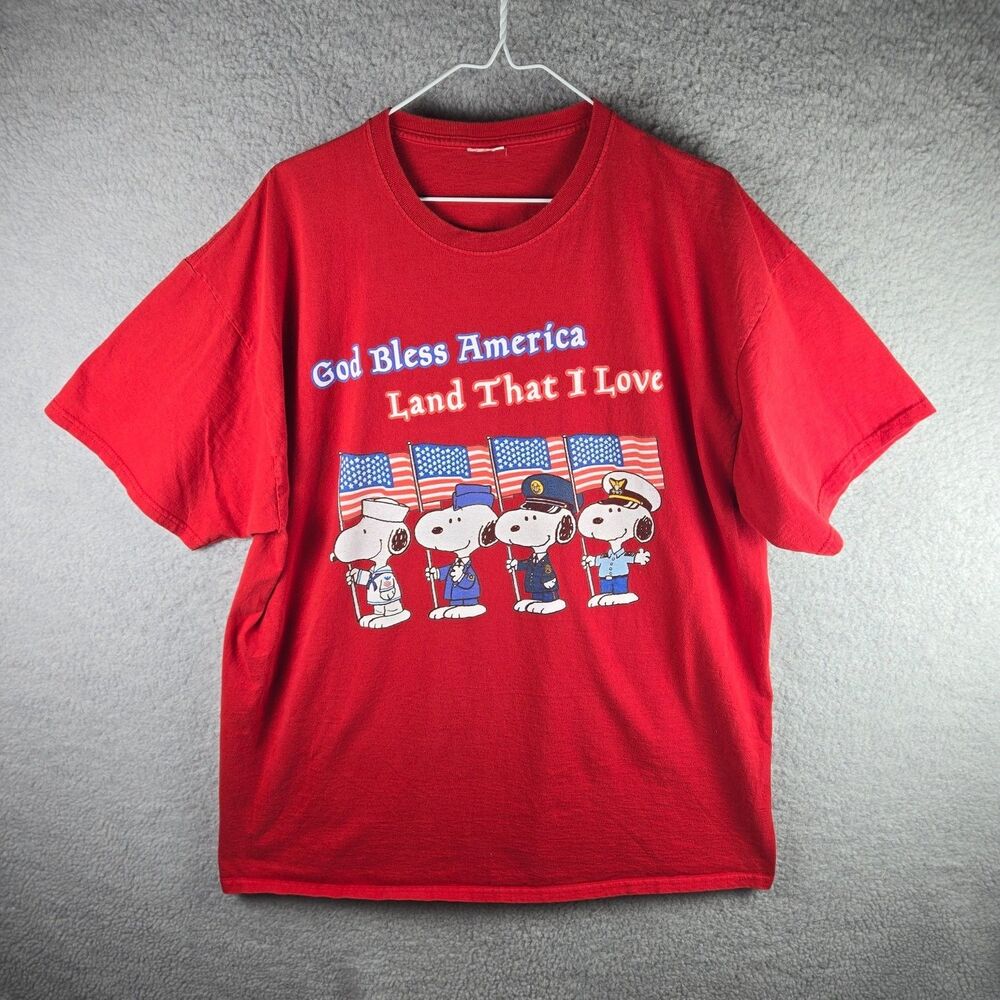 Peanuts God Bless America Land That I Love T-Shirt Mens 2XL Red Graphic Print